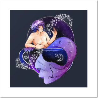 Mermaid Teacup - Starry Universe Merman Posters and Art